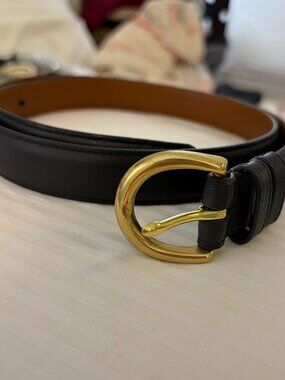 90s Coach Black Glove Tanned Leather Belt Solid Brass Buckle XL Made Costa Rica